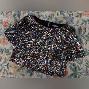 Charlotte Russe Vintage Multicolor sequin Crop Top Rainbow Size XL